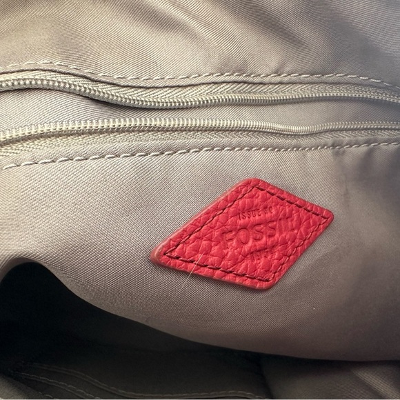 Fossil Elise Red Leather Crossbody Shoulder Bag Gold Zipper - Picture 7 of 7